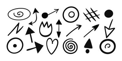 Hand-drawn arrows, shapes, and symbols set. vector
