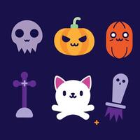 Groovy Halloween retro design with creepy skulls and ghosts vector