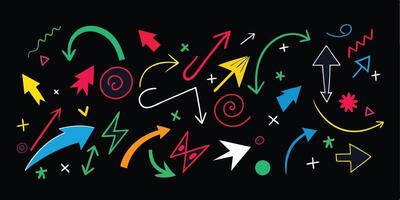 A colorful collection of hand drawn arrows points the way. vector