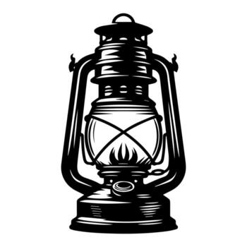 Vintage Kerosene Lantern Silhouette with Angular Flame for Retro T Shirt Design vector