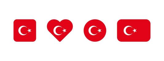 Turkish flag icon. Flag of Turkey sign. Turkish national banner. Emblem of Turkey. Multicolor Istanbul banner in four different shapes square, heart, circle and rectangle. vector