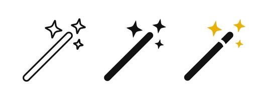 Magic wand icon. Magic stick tool button. Photo filter editing enhance tool symbol. Sparkling fairy wand with bleaching stars. Illusion sign. Miracle pictogram. Magician enchantment concept. vector