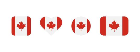 Canadian flag icon. Flag of Canada sign. Canadian national banner. Emblem of Canada. Ottawa or Toronto banner in four different shapes square, heart, circle and rectangle. Maple leaf symbol. vector