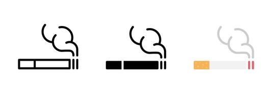 Cigarette icon. Smoke symbol. Smoking room sign. Smoker area or zone illustration. Nicotine addiction pictogram. Bad habit concept. Ashtray label. Cigarette simple flat line icon. vector