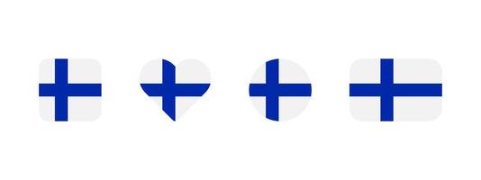 Finnish flag icon. Flag of Finland sign. Finnish national banner. Emblem of Finland. Multicolor Helsinki banner in four different shapes square, heart, circle and rectangle. Helsinki symbol. vector