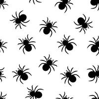 Spider pattern seamless. Black spiders on white background endless wallpaper. Spider silhouette endless pattern for fabric, textile or paper ornament. Halloween decoration background texture. vector