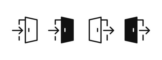 Login icon. Logout button. Open door with arrow symbol. Exit and enter door sign. Door entrance illustration. Website and app account login interface pictogram. Sign up outline concept vector