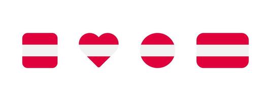 Austrian flag icon. Flag of Austria sign. Austrian national banner. Emblem of Austria. Multicolor banner in four different shapes square, heart, circle and rectangle. Vienna symbol. vector