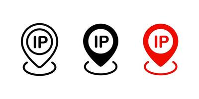 IP address map icon. IP location map pin symbol. Internet protocol red marker illustration. User position web sign. Network connection security pictogram. Computer internet technology concept. vector