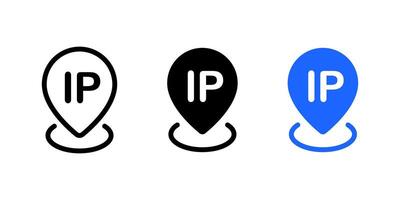 IP address icon. IP location pin symbol. Internet protocol marker illustration. User position sign. Network connection security pictogram. Computer internet technology concept. vector