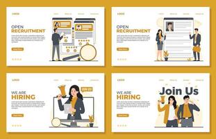 Recruitment and employment landing page template concept with people characters hiring join us join our team illustration vector