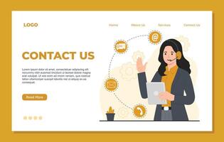 Contact us website landing page template. Customer support service, customer support. vector