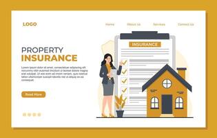 Landing page template for property insurance. illustration in flat style vector