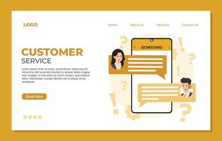 Customer service landing page template concept. Flat design illustration. Landing page template. vector