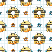 Seamless pattern with cute donut bee character on checkered background png