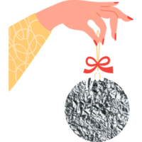 Elegant female hand with silver Christmas ball png