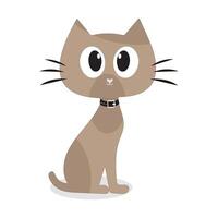 Illustration of a light brown cat wearing a collar, big eyes and a simple short tail for design and sticker purposes vector