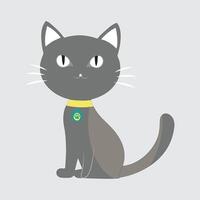 Gray cat with big eyes and paw print collar vector