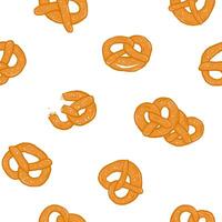 Seamless pattern with pretzels on white background. Design for wrapping paper, textile, website backdrop or wallpaper. Oktoberfest concept vector