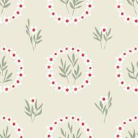 Seamless pattern with flower wreath and leaves. Minimalistic floral design for fabric, home textile, wrapping paper, cover vector