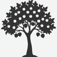 A black and white illustration of an apple tree vector