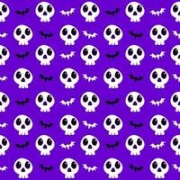 A halloween pattern with skulls and bats on a purple background vector