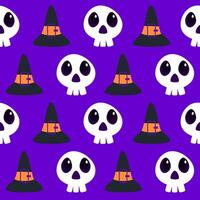 Halloween skull pattern with witch hats and skulls vector