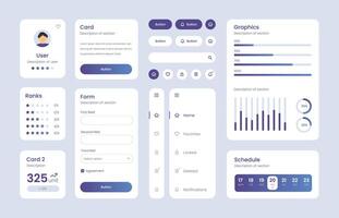Improved ui kit for web designing, mobile apps with the different buttons, charts, diagrams, menu, search, tabs and others.tled vector
