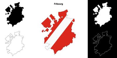 Fribourg canton outline map set vector