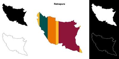 Ratnapura district outline map set vector