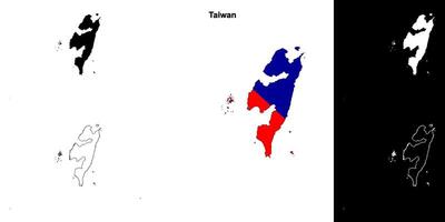 Taiwan outline map set vector