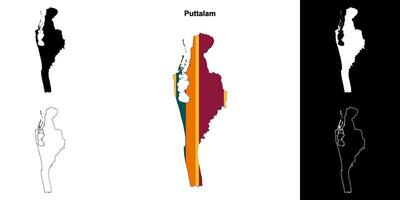 Puttalam district outline map set vector