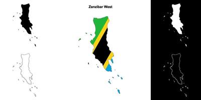 Zanzibar West region outline map set vector
