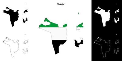 Sharjah emirate outline map set vector