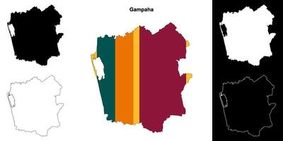 Gampaha district outline map set vector