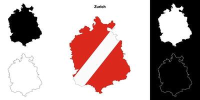 Zurich canton outline map set vector
