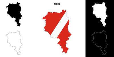 Ticino canton outline map set vector