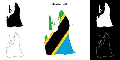 Zanzibar North region outline map set vector