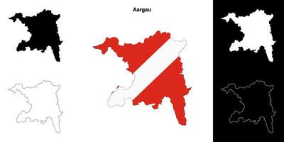 Aargau canton outline map set vector