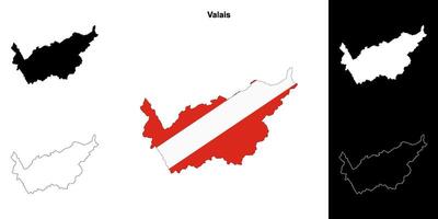 Valais canton outline map set vector