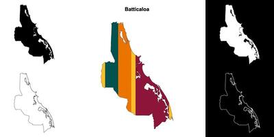 Batticaloa district outline map set vector