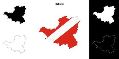 Schwyz canton outline map set vector