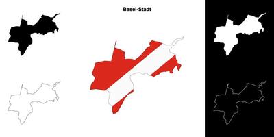 Basel-Stadt canton outline map set vector