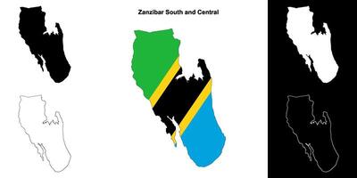 Zanzibar South and Central region outline map set vector
