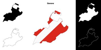 Geneve canton outline map set vector