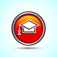 Graduation Hat Icon Design Illustration, Academic Cap Icon For Apps and Websites, Orange Color Round Button Design vector