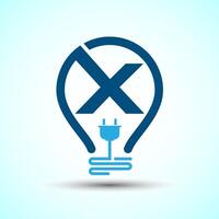 Initial alphabet X with an electric bulb and plug. Electricity logo design template vector