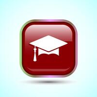 Graduation Hat Icon Design Illustration, Academic Cap Icon For Apps and Websites, Red Color Square Button Design vector