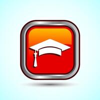 Graduation Hat Icon Design Illustration, Academic Cap Icon For Apps and Websites, Orange Color Square Button Design vector