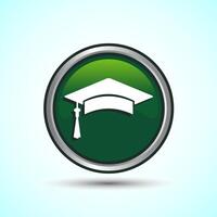Graduation Hat Icon Design Illustration, Academic Cap Icon For Apps and Websites, Green Color Round Button Design vector